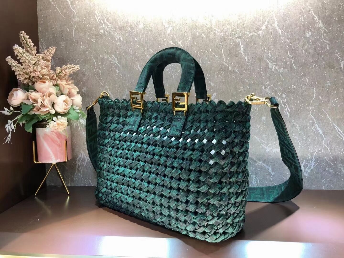 Fendi Weave Bag F6501 blackish green