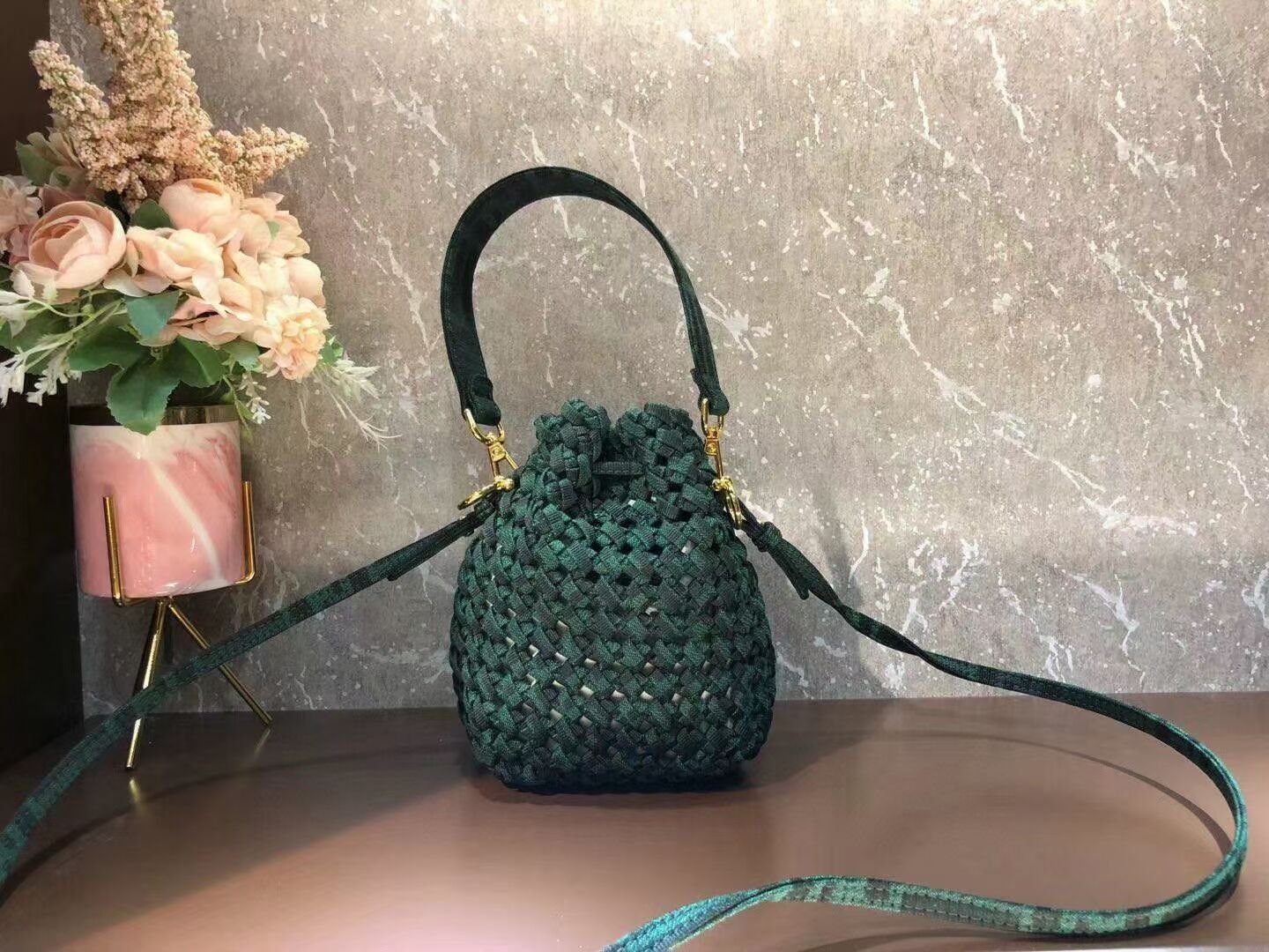 Fendi Weave MON TRESOR mini-bag 8BS010A3 blackish green