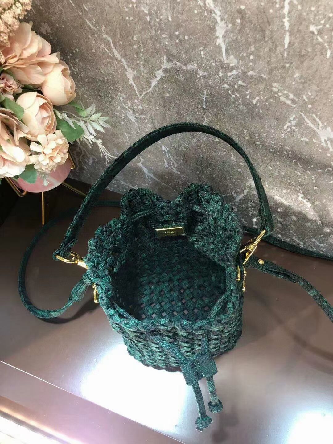 Fendi Weave MON TRESOR mini-bag 8BS010A3 blackish green