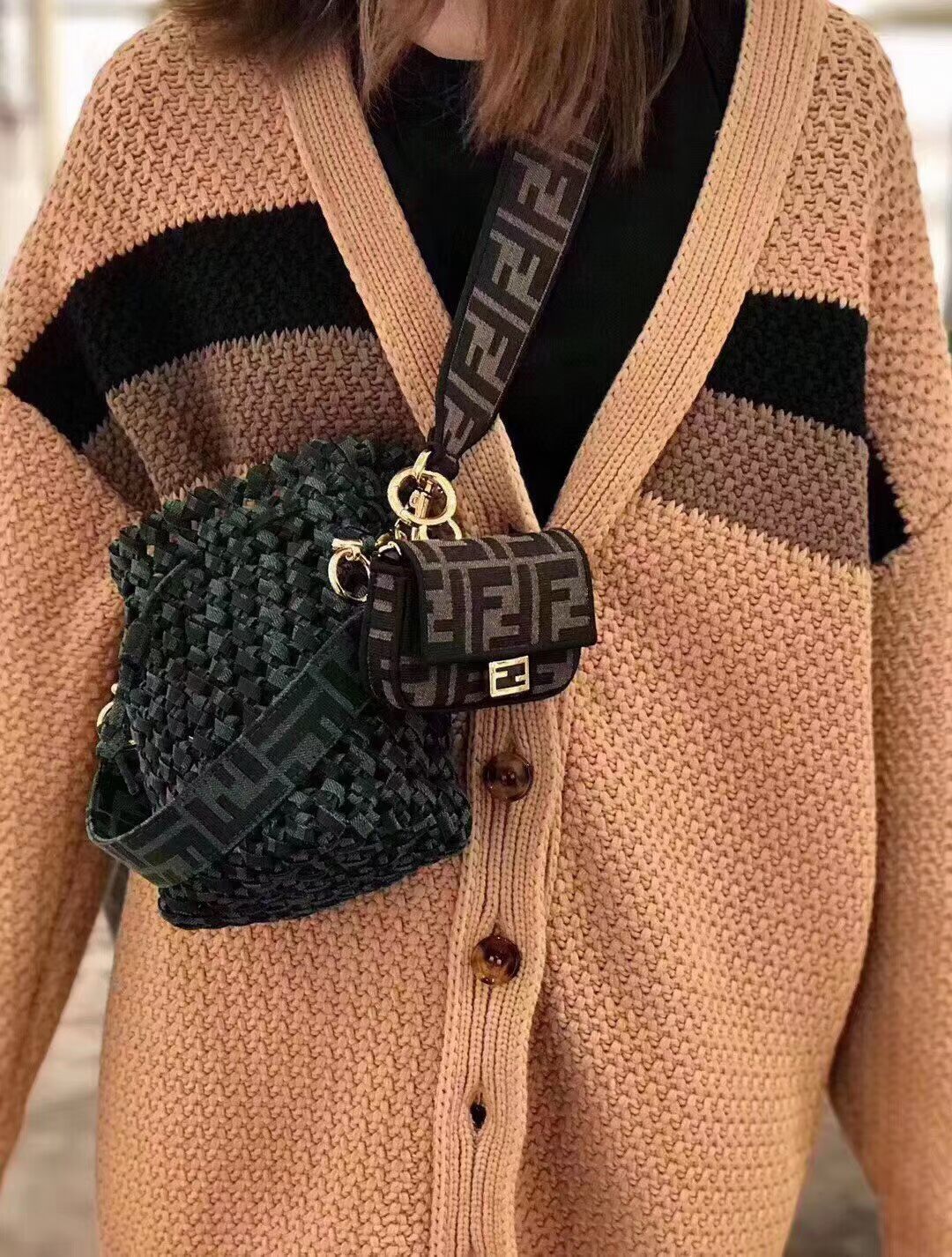 Fendi Weave MON TRESOR mini-bag 8BS010A3 blackish green