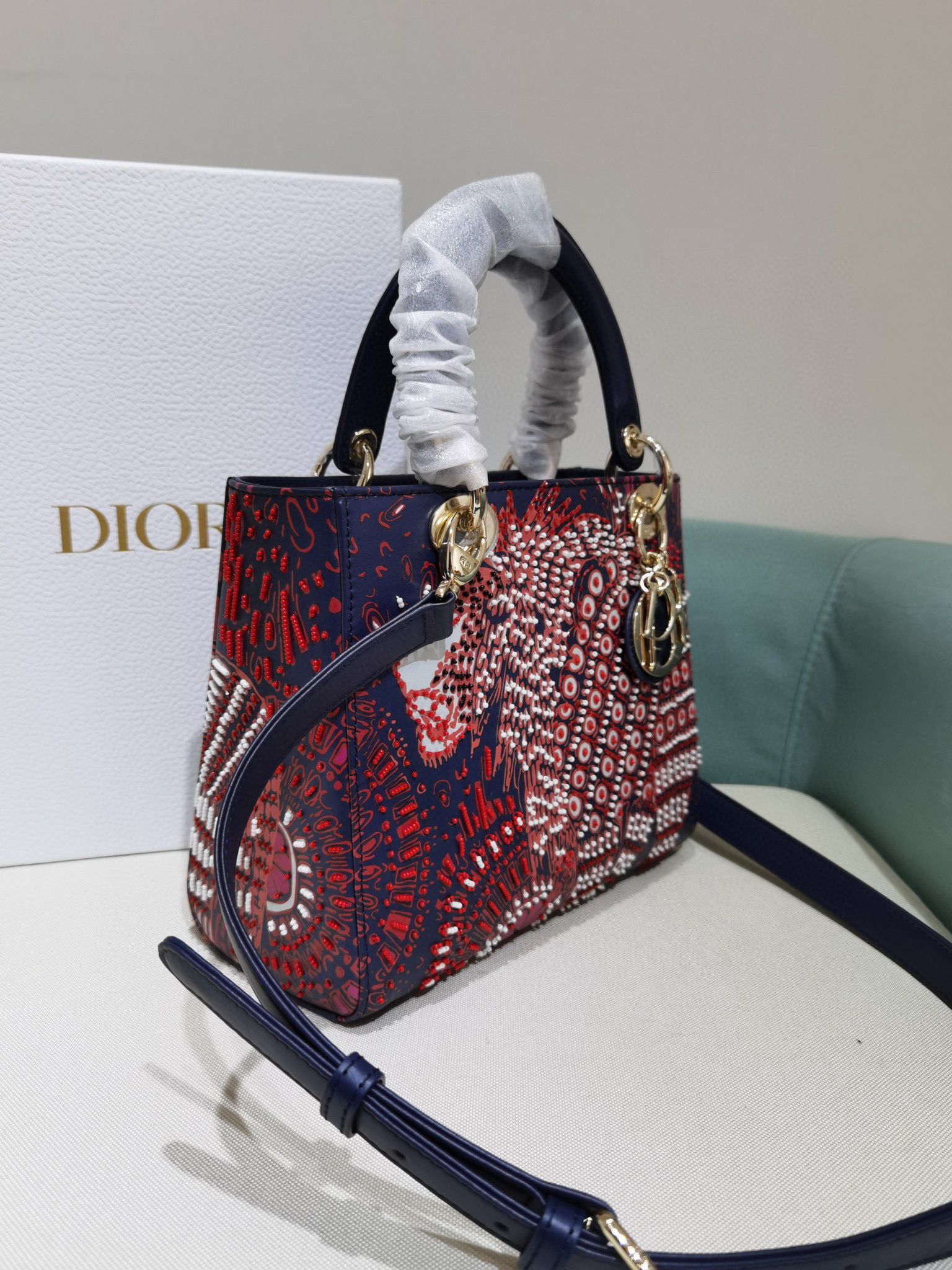 LADY DIOR DIOR TOTE EMBROIDERED CANVAS BAG 2553