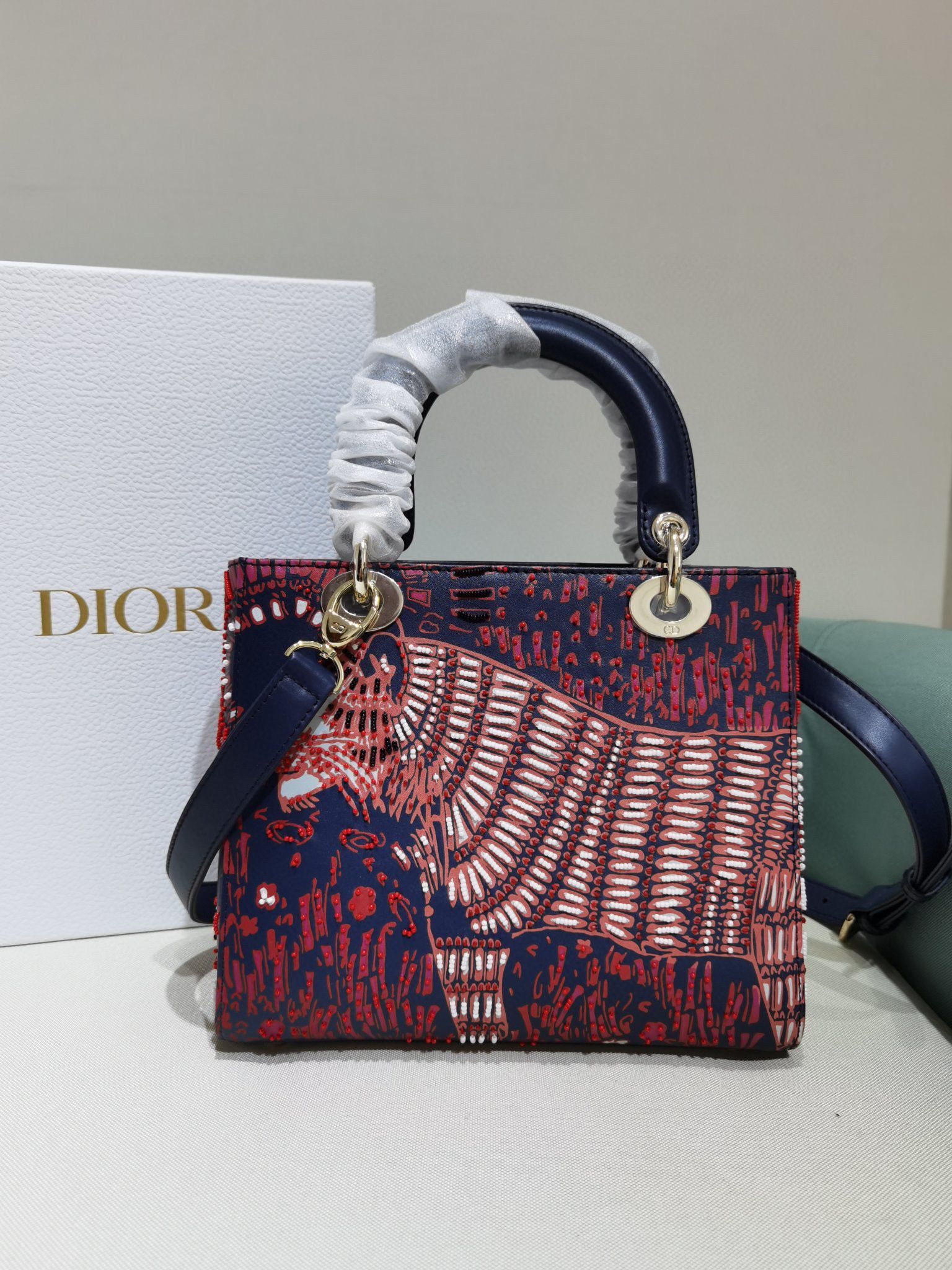 LADY DIOR DIOR TOTE EMBROIDERED CANVAS BAG 2553