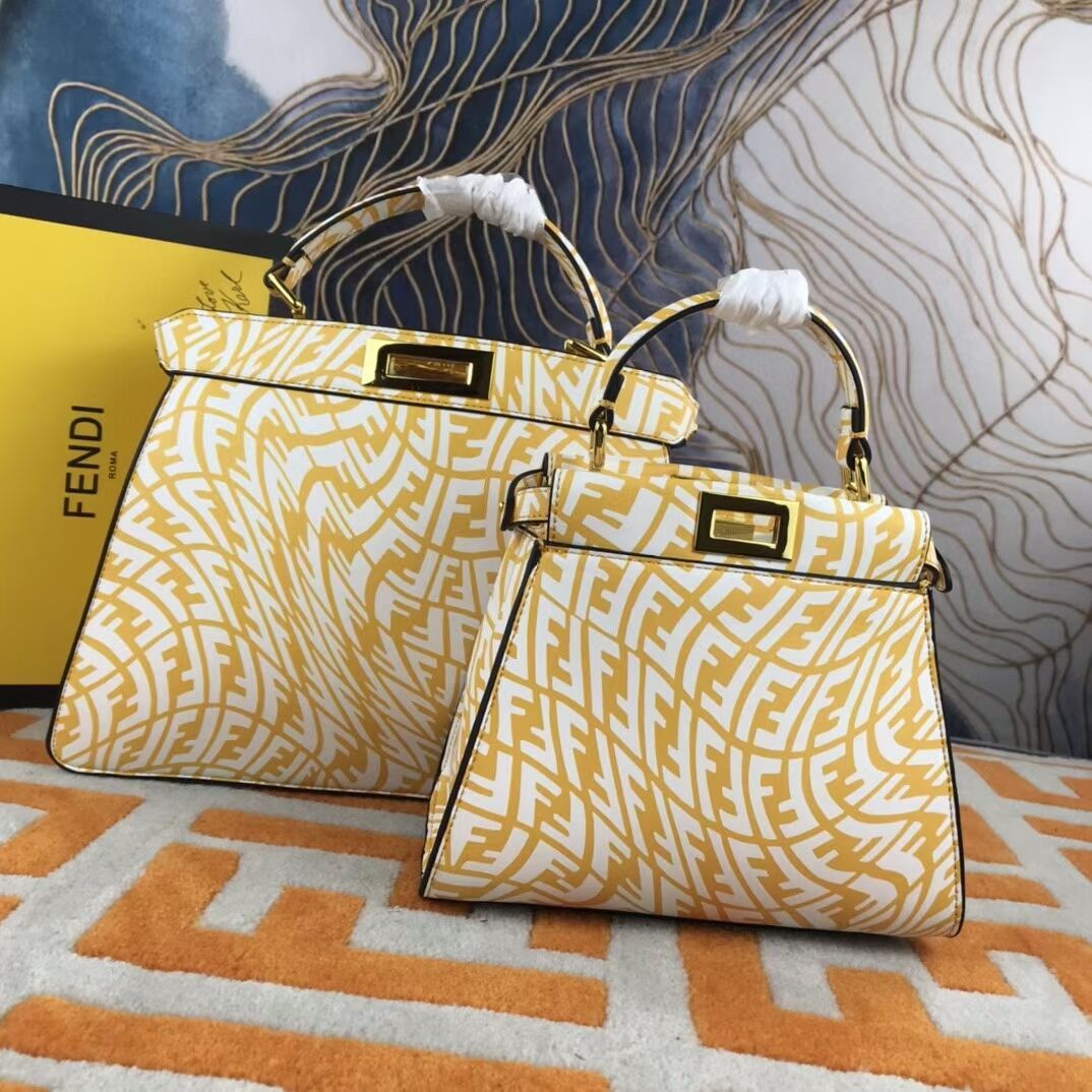 Fendi PEEKABOO ISEEU MEDIUM Yellow and white FF Vertigo leather bag 8BN321AGK