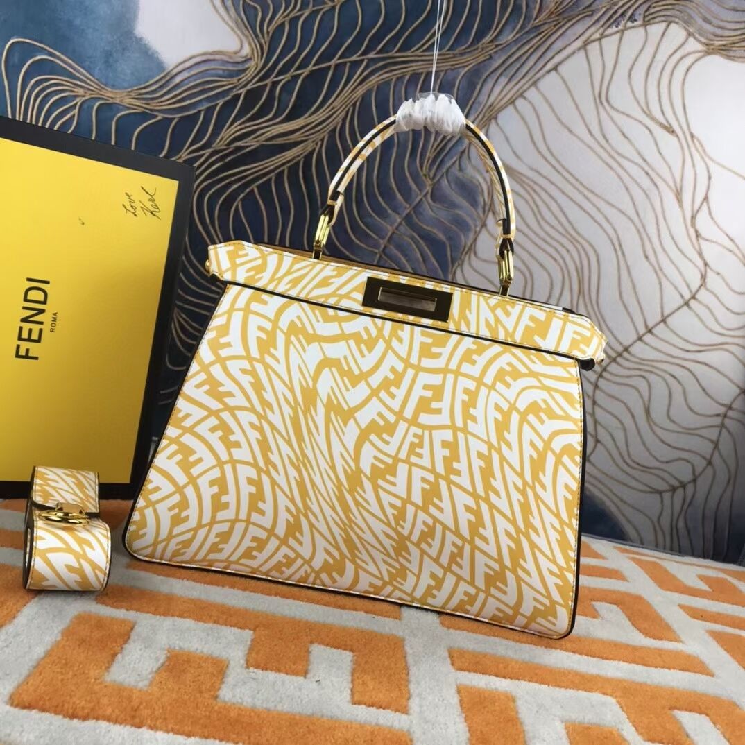 Fendi PEEKABOO ISEEU MEDIUM Yellow and white FF Vertigo leather bag 8BN321AGK