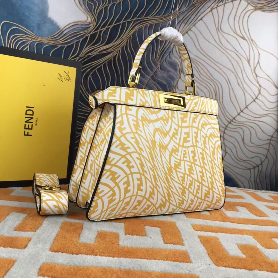 Fendi PEEKABOO ISEEU MEDIUM Yellow and white FF Vertigo leather bag 8BN321AGK