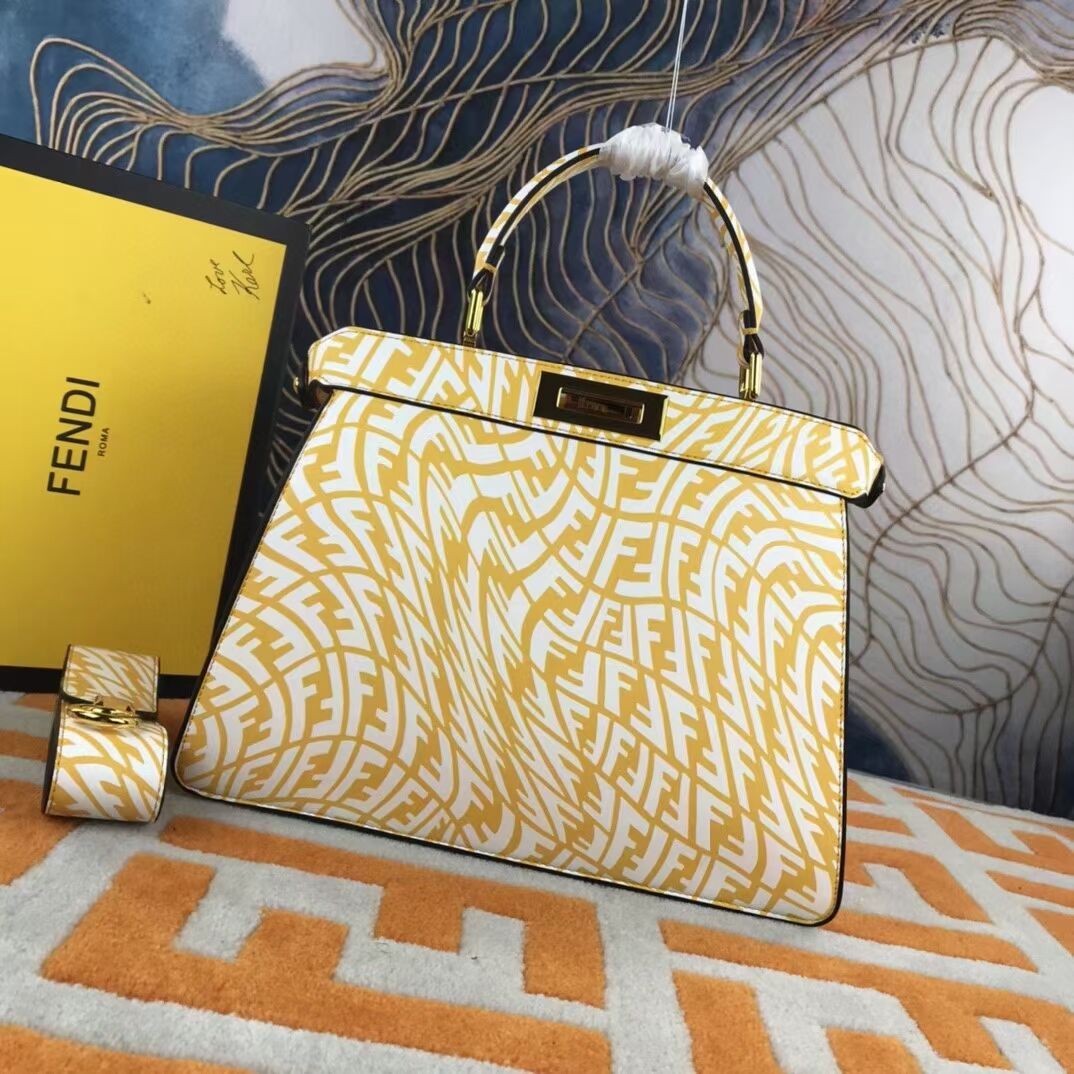 Fendi PEEKABOO ISEEU MEDIUM Yellow and white FF Vertigo leather bag 8BN321AGK