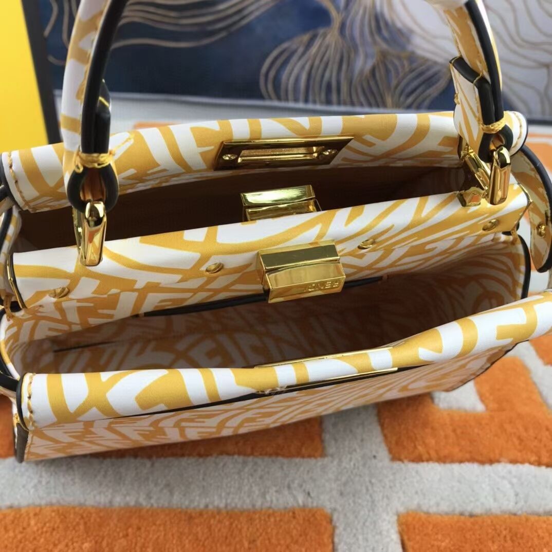 Fendi PEEKABOO MINI Yellow and white FF Vertigo leather bag 8BN244AG