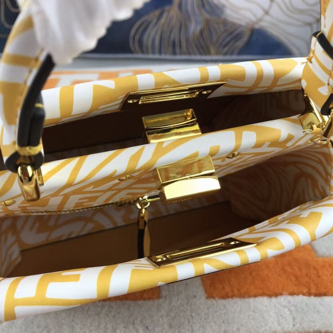 Fendi PEEKABOO MINI Yellow and white FF Vertigo leather bag 8BN244AG