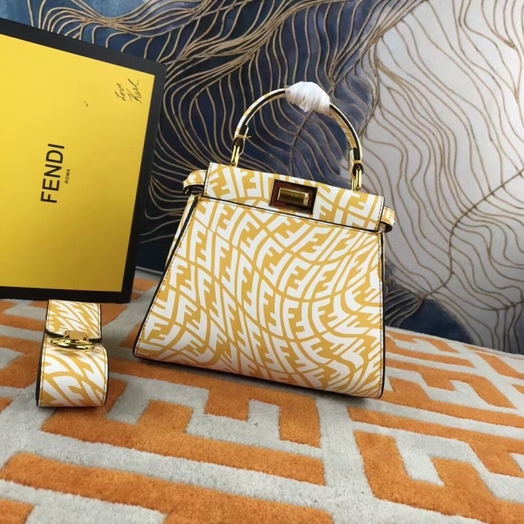 Fendi PEEKABOO MINI Yellow and white FF Vertigo leather bag 8BN244AG