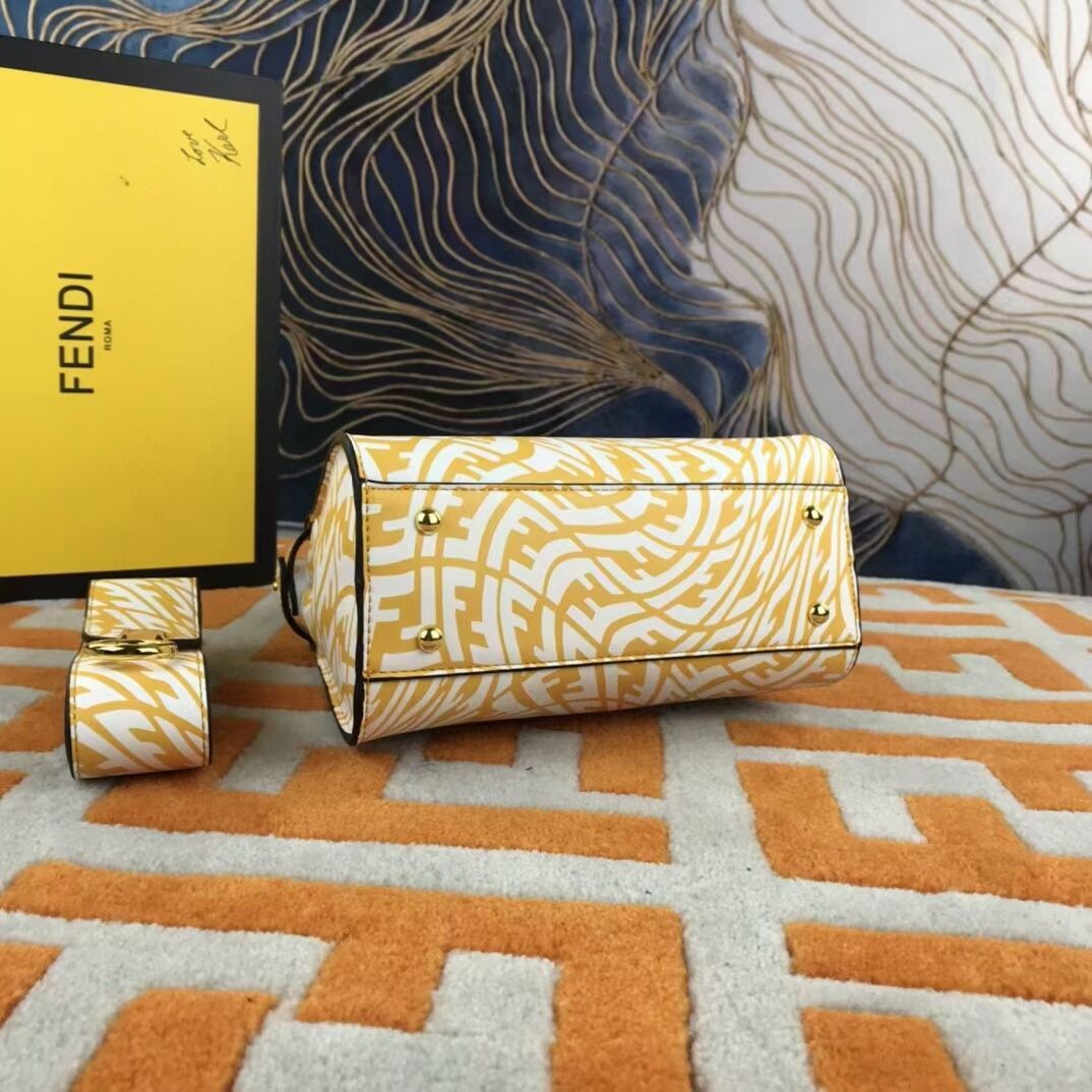 Fendi PEEKABOO MINI Yellow and white FF Vertigo leather bag 8BN244AG