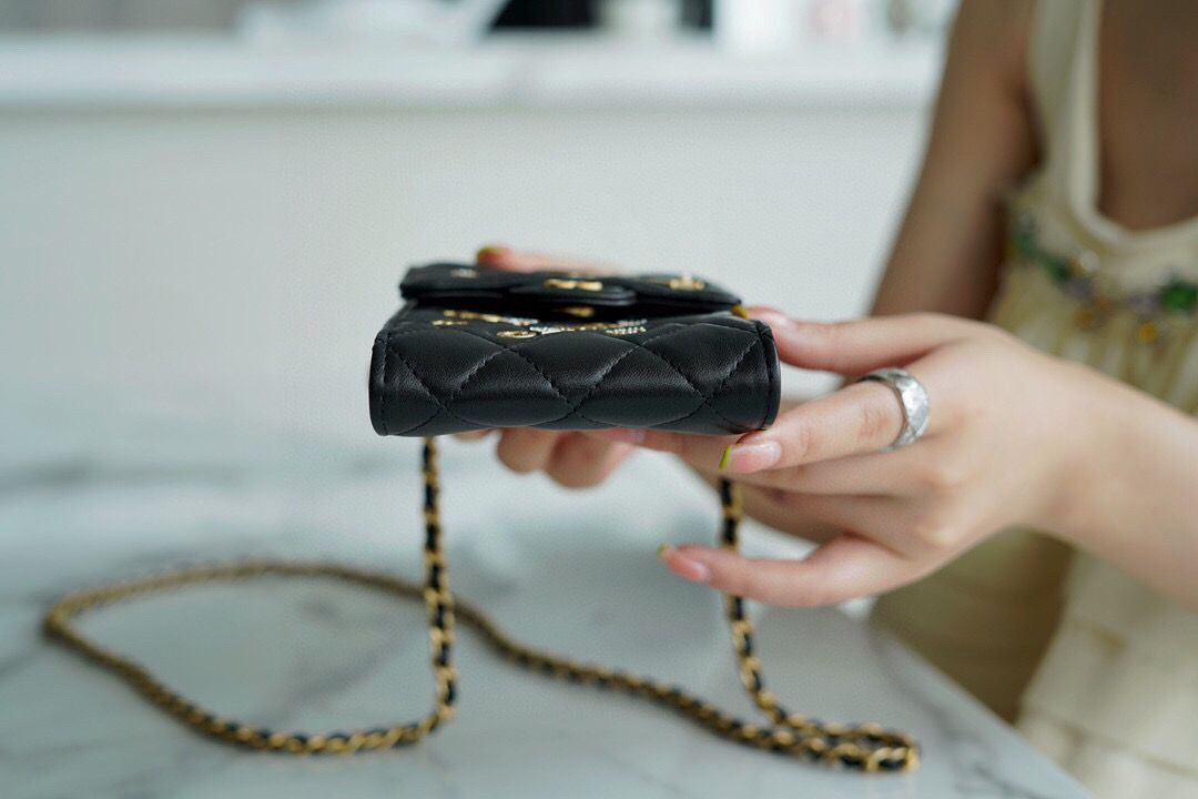 CHANEL Shoulder Micro Mini Bag On Chain AP2288 Black