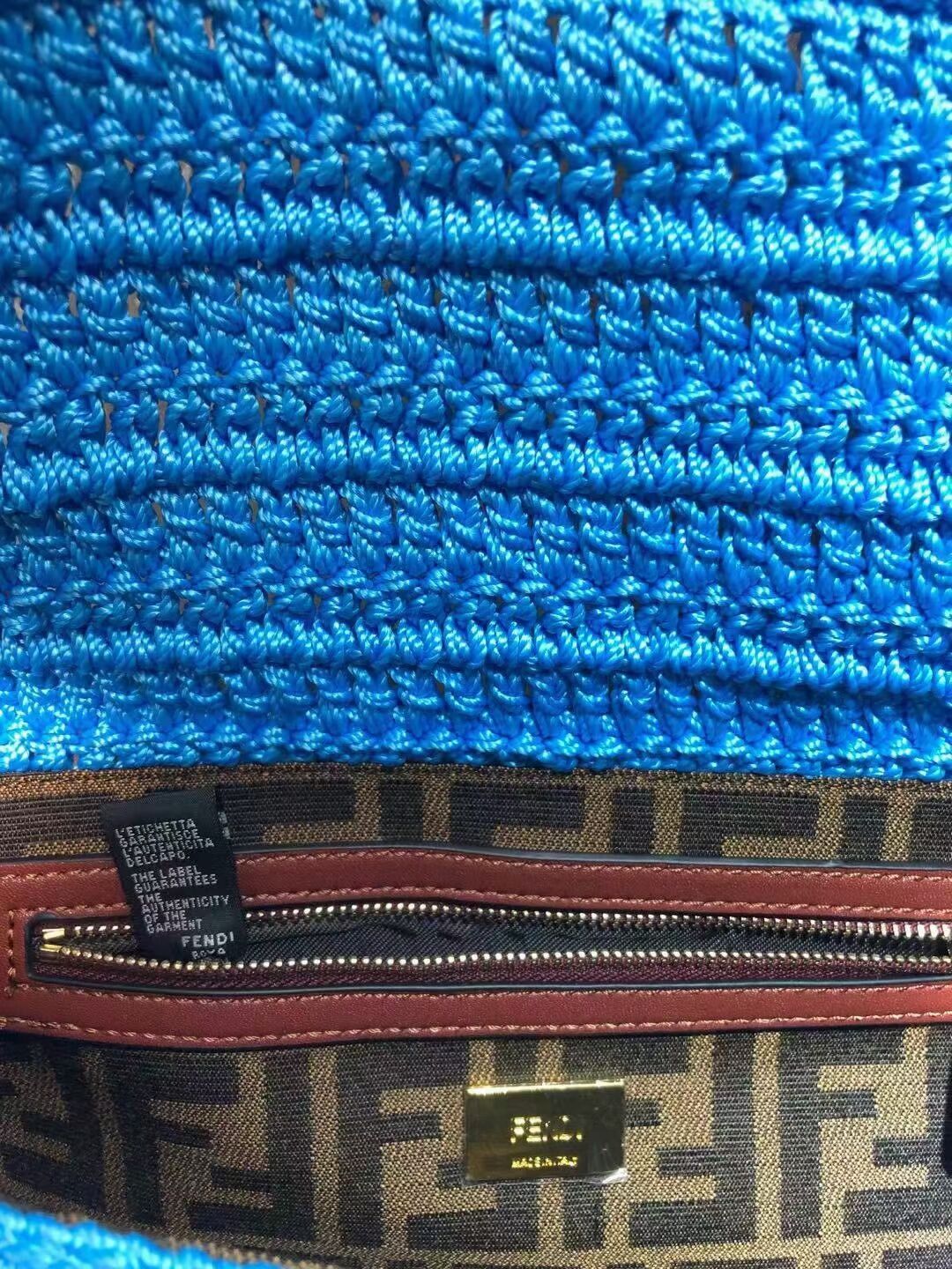 Fendi BAGUETTE Blue cotton crochet bag 8BR600