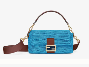 Fendi BAGUETTE Blue cotton crochet bag 8BR600