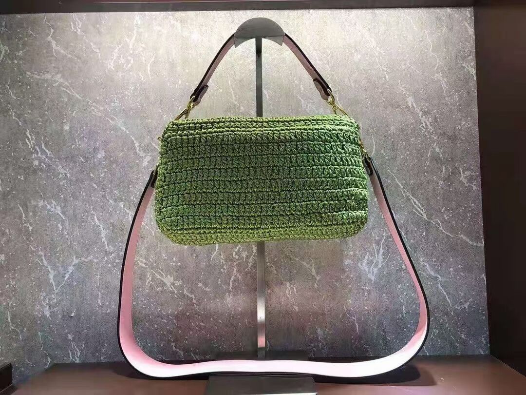Fendi BAGUETTE green cotton crochet bag 8BR600