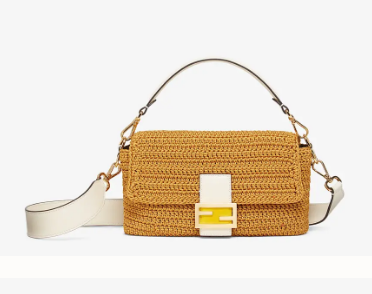 Fendi BAGUETTE yellow cotton crochet bag 8BR600