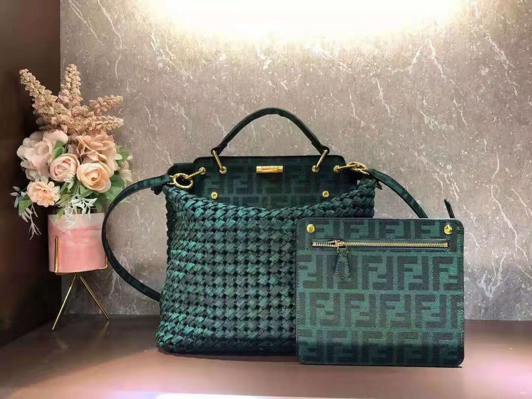 Fendi PEEKABOO X-LITE LARGE green cotton bag 8BN304A