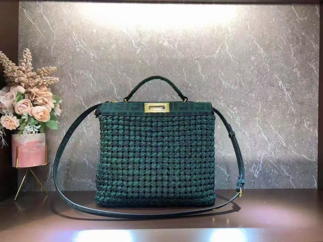 Fendi PEEKABOO X-LITE LARGE green cotton bag 8BN304A