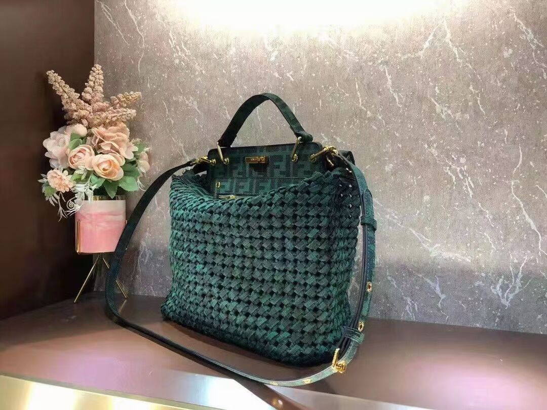 Fendi PEEKABOO X-LITE LARGE green cotton bag 8BN304A