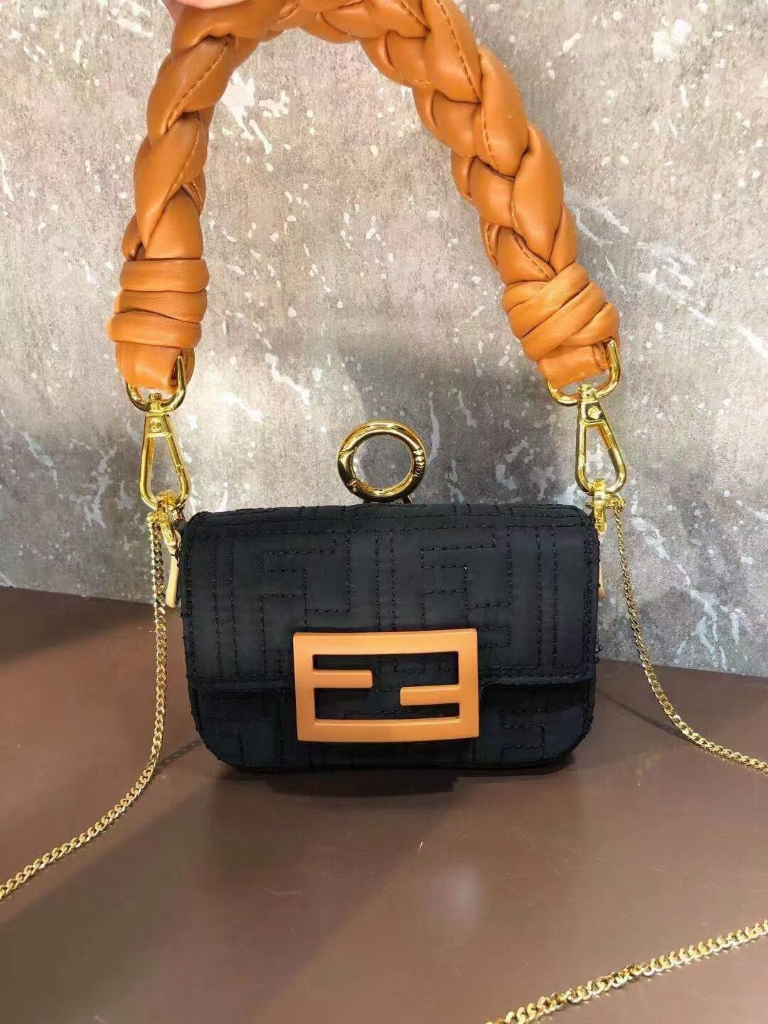 Fendi mini BAGUETTE cotton bag F6550 black