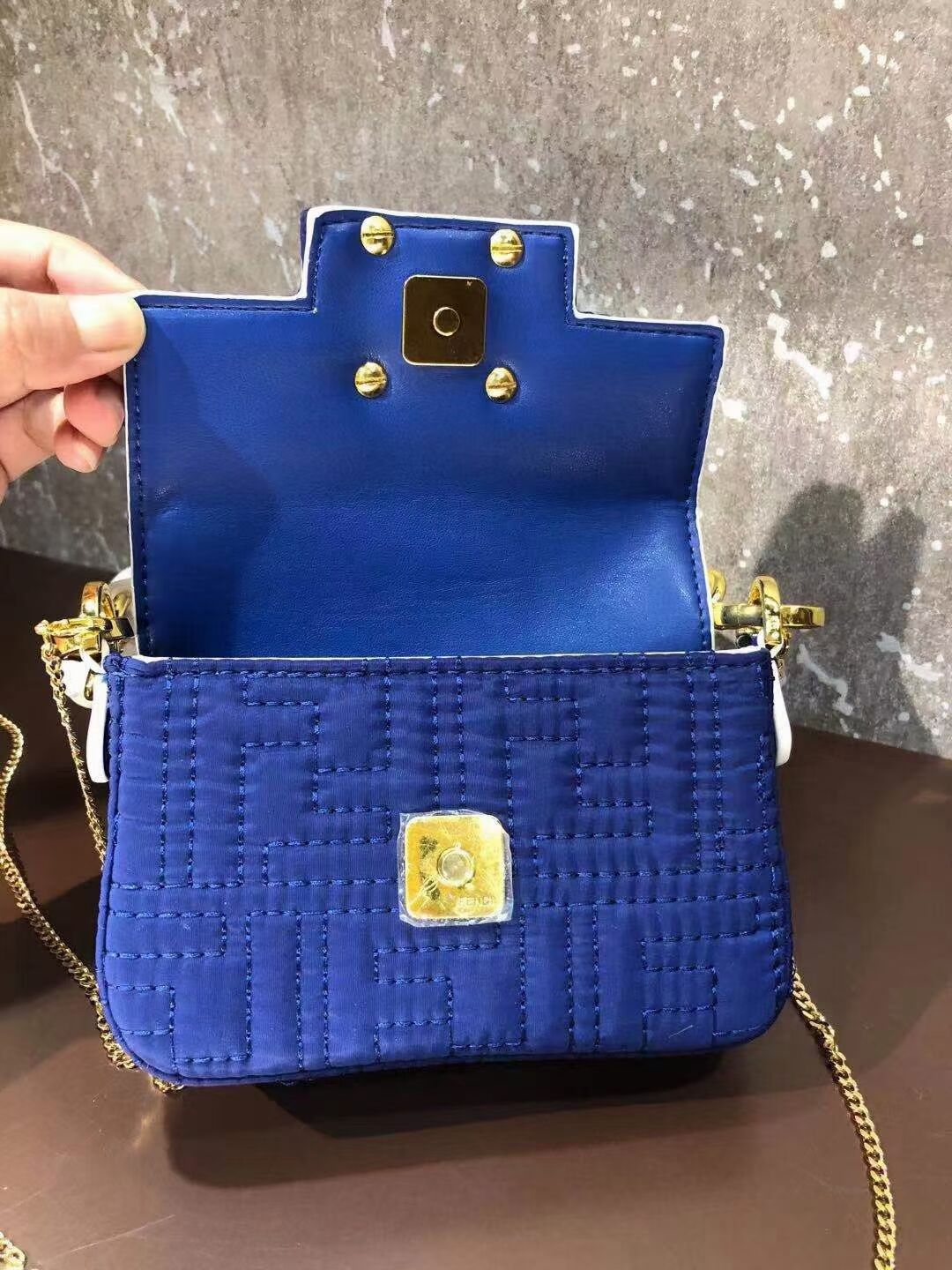 Fendi mini BAGUETTE cotton bag F6550 blue