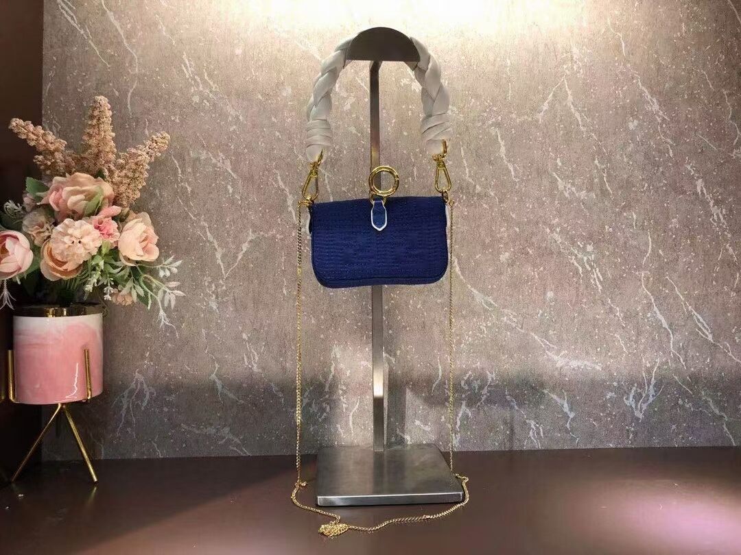 Fendi mini BAGUETTE cotton bag F6550 blue