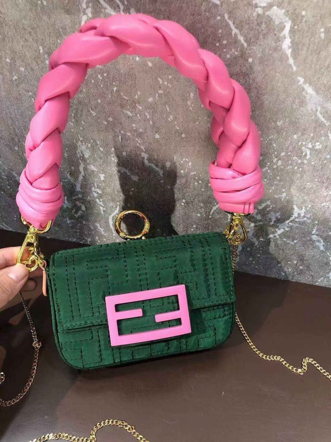 Fendi mini BAGUETTE cotton bag F6550 green