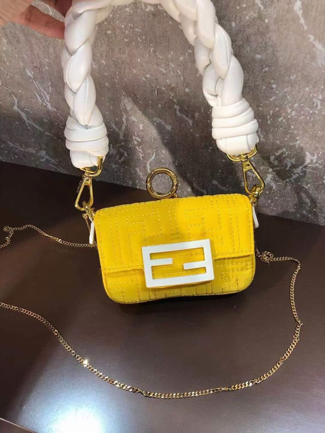 Fendi mini BAGUETTE cotton bag F6550 yellow