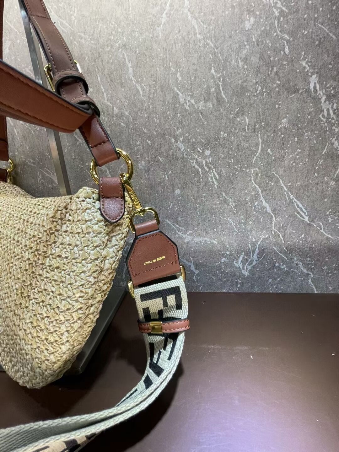 FENDI SMALL CROISSANT Woven straw bag 8BR790AFG