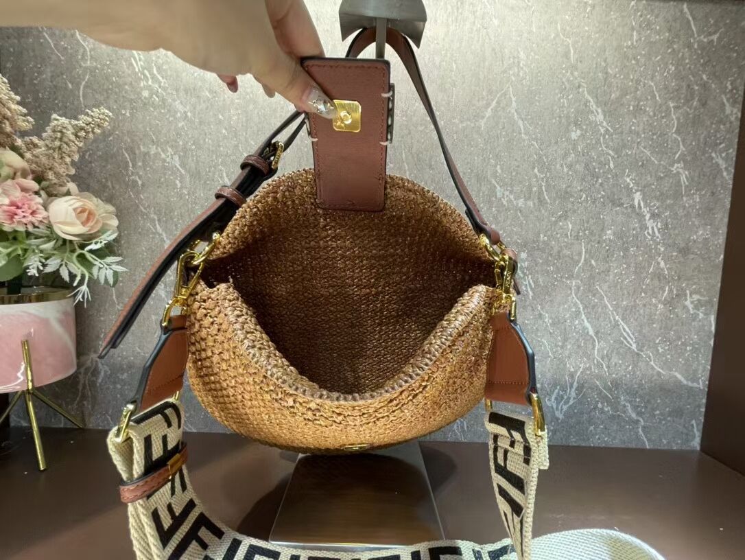 FENDI SMALL CROISSANT Woven straw bag 8BR790AFG natural