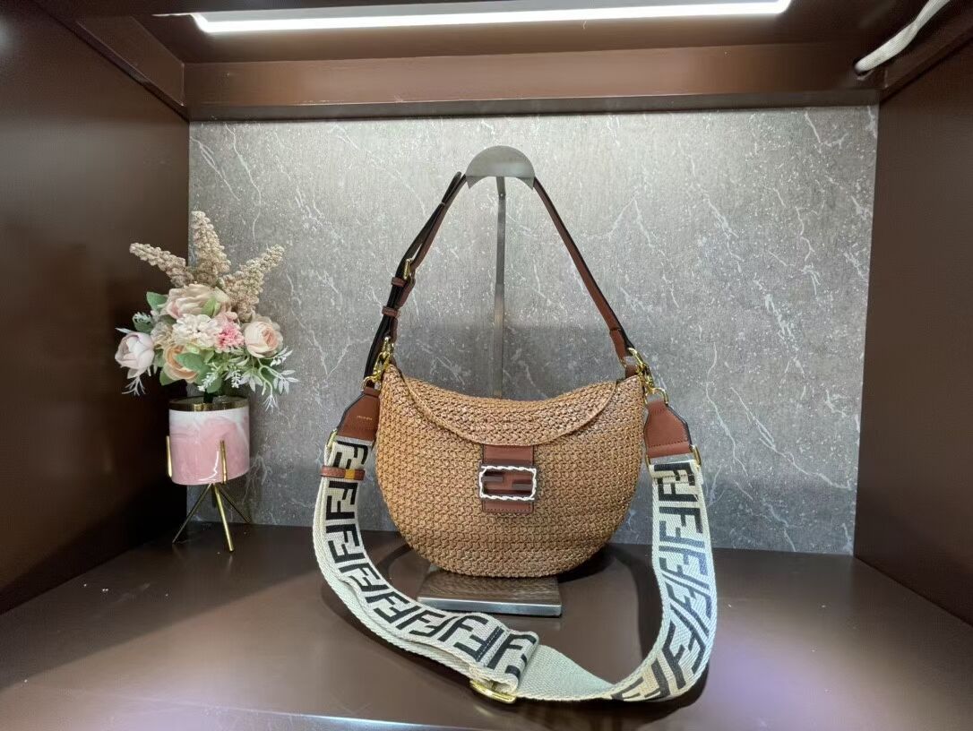 FENDI SMALL CROISSANT Woven straw bag 8BR790AFG natural