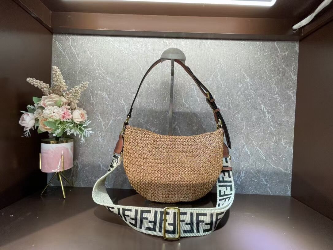 FENDI SMALL CROISSANT Woven straw bag 8BR790AFG natural