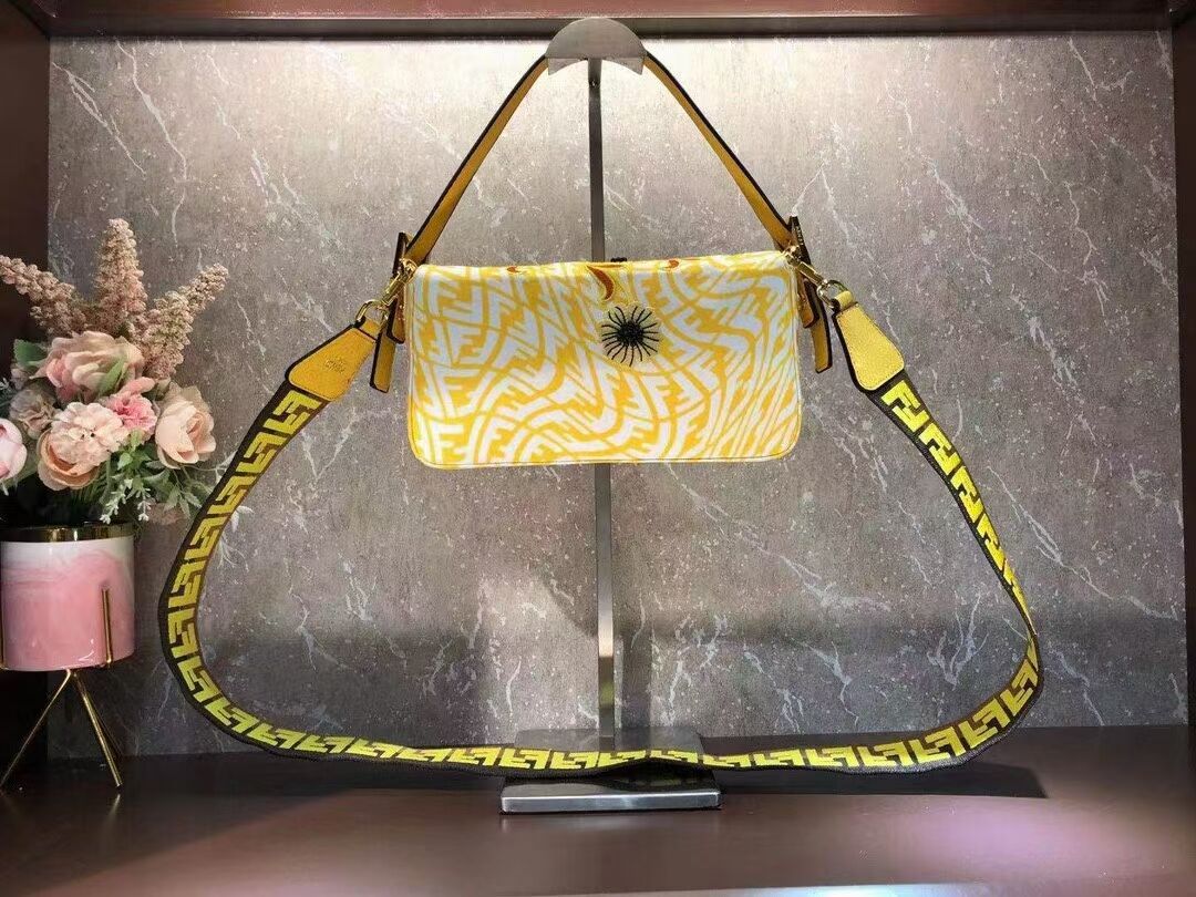 FENDI BAGUETTE 1997 FF Vertigo jacquard bag with embroidery 8BR792 yellow