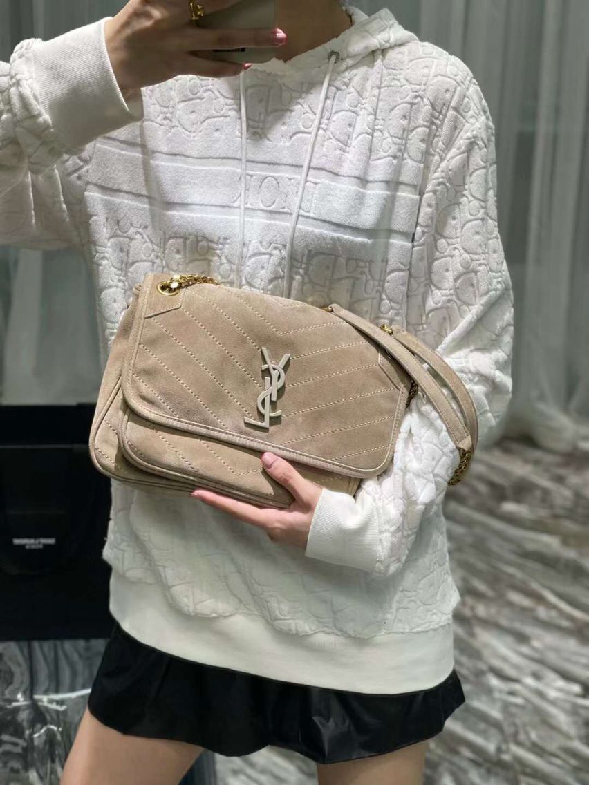 Yves Saint Laurent ENVELOPE MEDIUM BAG IN QUILTED SUEDE Y498004 cream