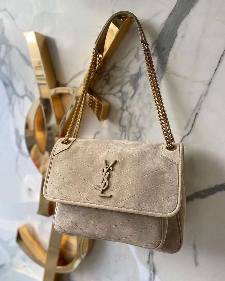 Yves Saint Laurent ENVELOPE MEDIUM BAG IN QUILTED SUEDE Y498004 cream