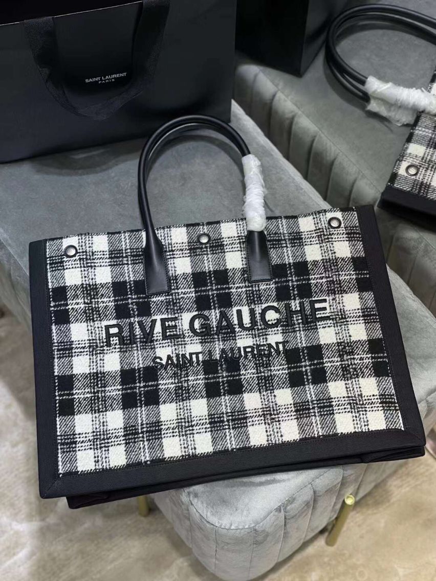 Yves Saint Laurent Tote Book LINEN Shopping Bag Y509415 Black