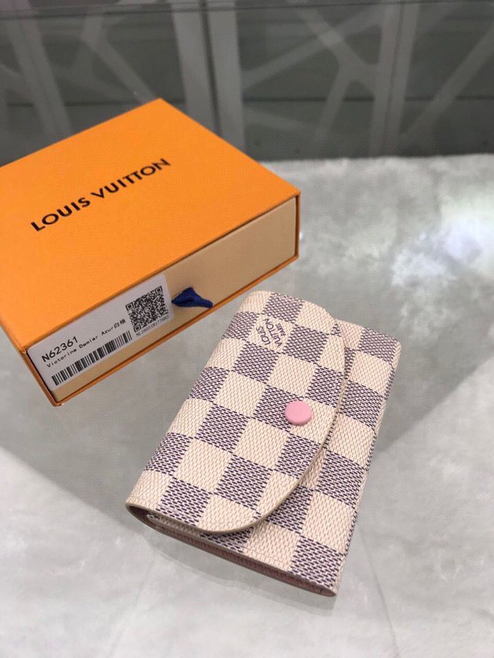 Louis Vuitton Damier Azur Canvas Rosalie Coin Purse Wallet N61276 Pink