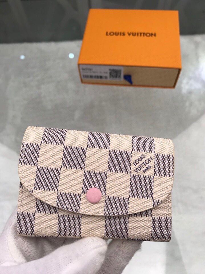 Louis Vuitton Damier Azur Canvas Rosalie Coin Purse Wallet N61276 Pink