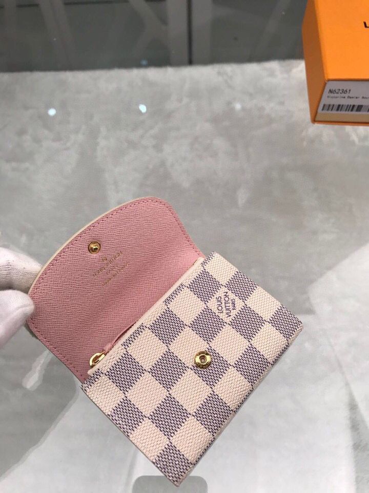 Louis Vuitton Damier Azur Canvas Rosalie Coin Purse Wallet N61276 Pink