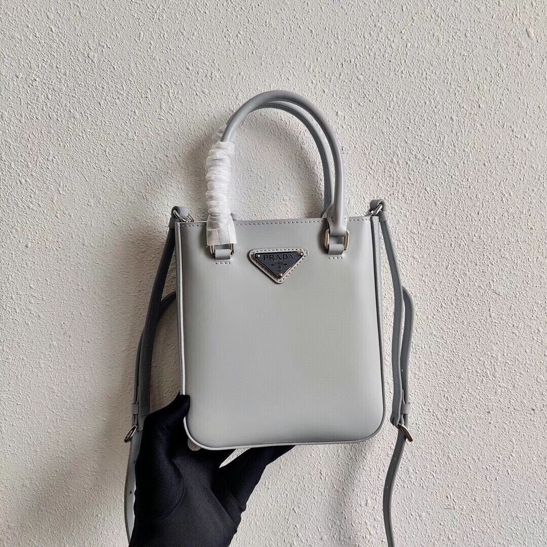 Prada Small brushed leather tote 1AD331 light grey