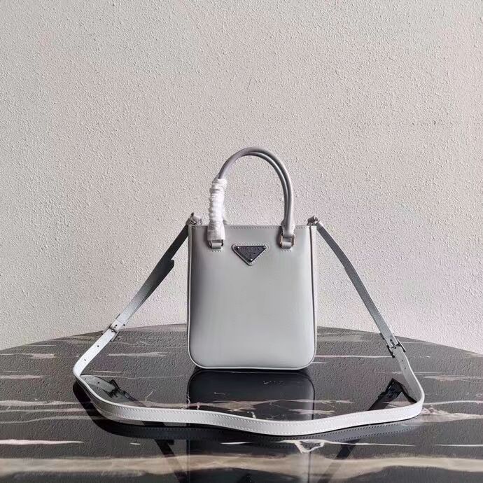 Prada Small brushed leather tote 1AD331 light grey