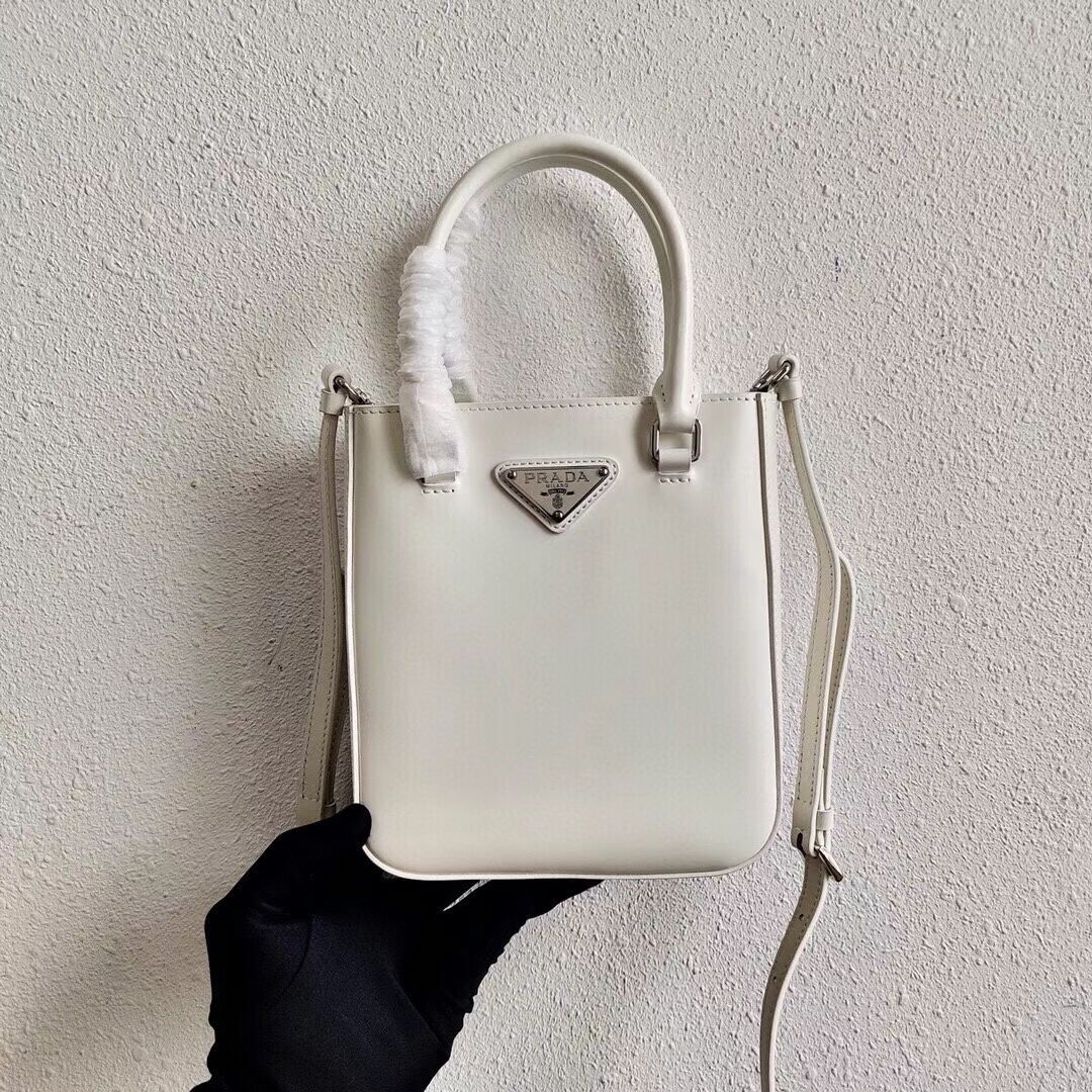 Prada Small brushed leather tote 1AD331 white