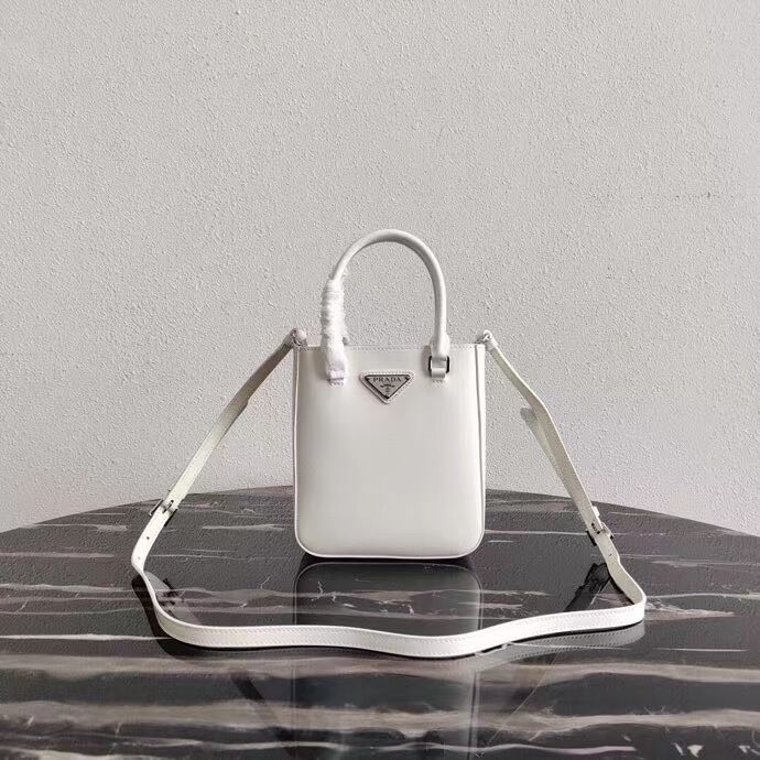 Prada Small brushed leather tote 1AD331 white