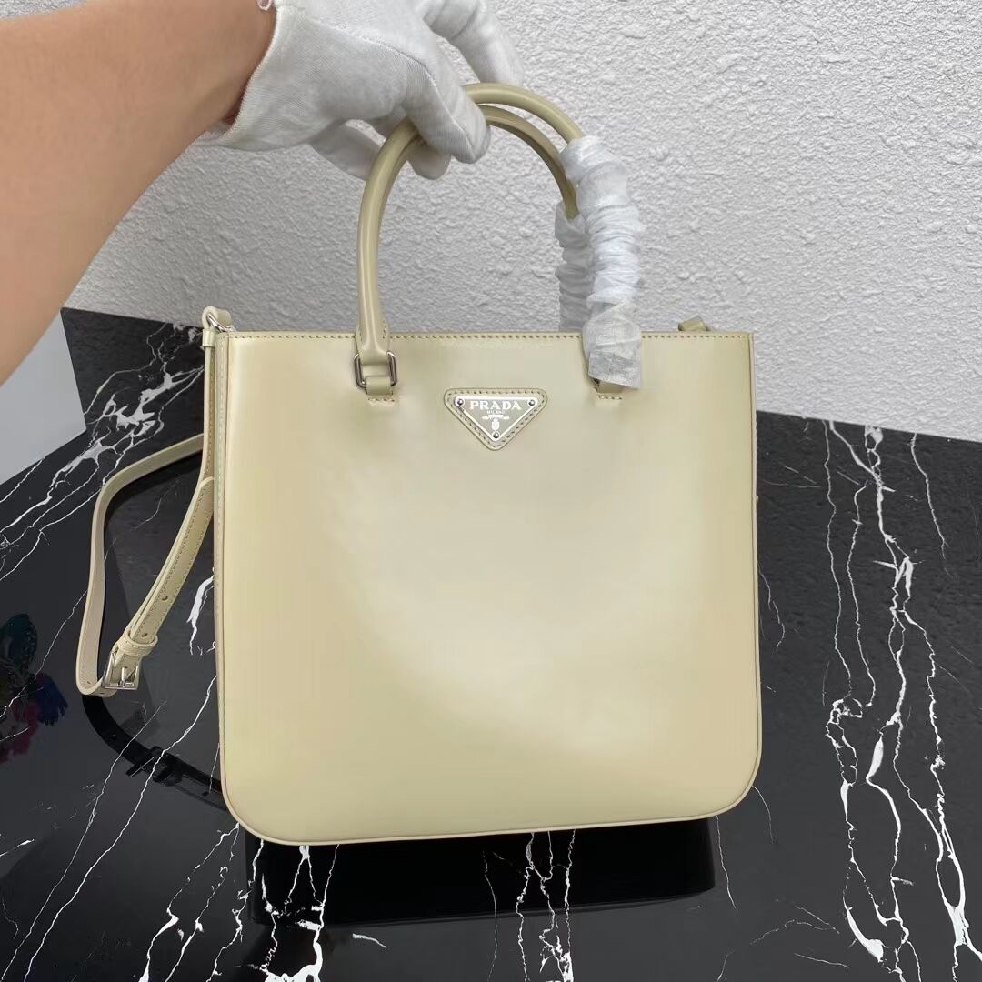 Prada brushed leather tote 1AD330 Biscuits