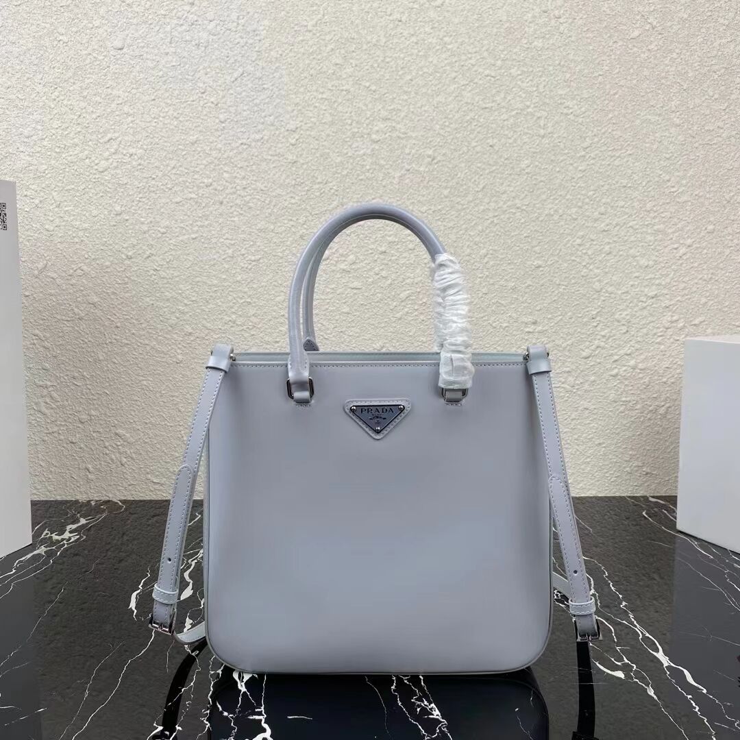 Prada brushed leather tote 1BA330 light grey