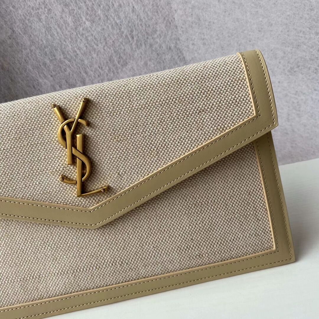 Yves Saint Laurent UPTOWN POUCH IN CANVAS AND SMOOTH LEATHER Y622053 NATURAL BEIGE 