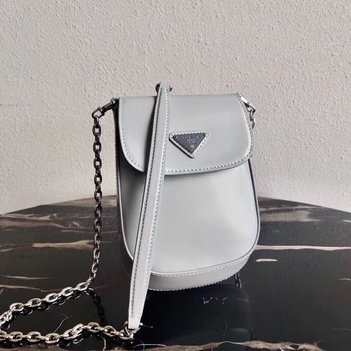 Prada Brushed leather mini-bag 1BH185 light grey