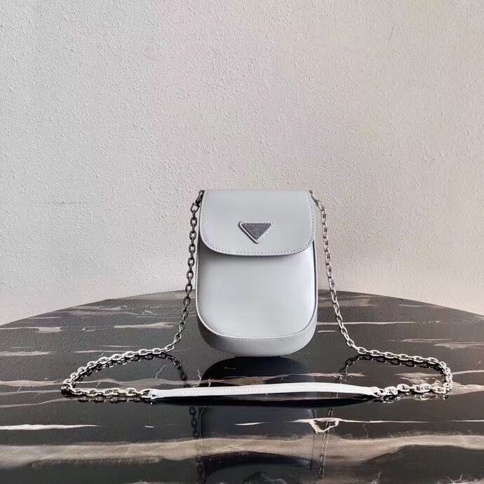 Prada Brushed leather mini-bag 1BH185 light grey