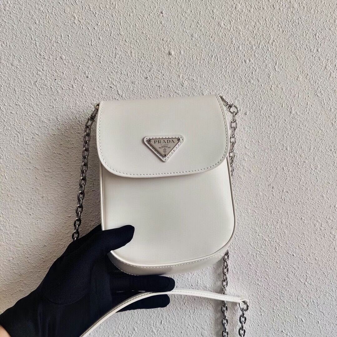 Prada Brushed leather mini-bag 1BH185 white