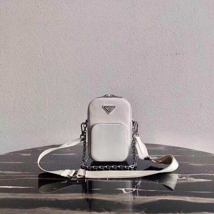 Prada Brushed leather shoulder bag 1BH183 white