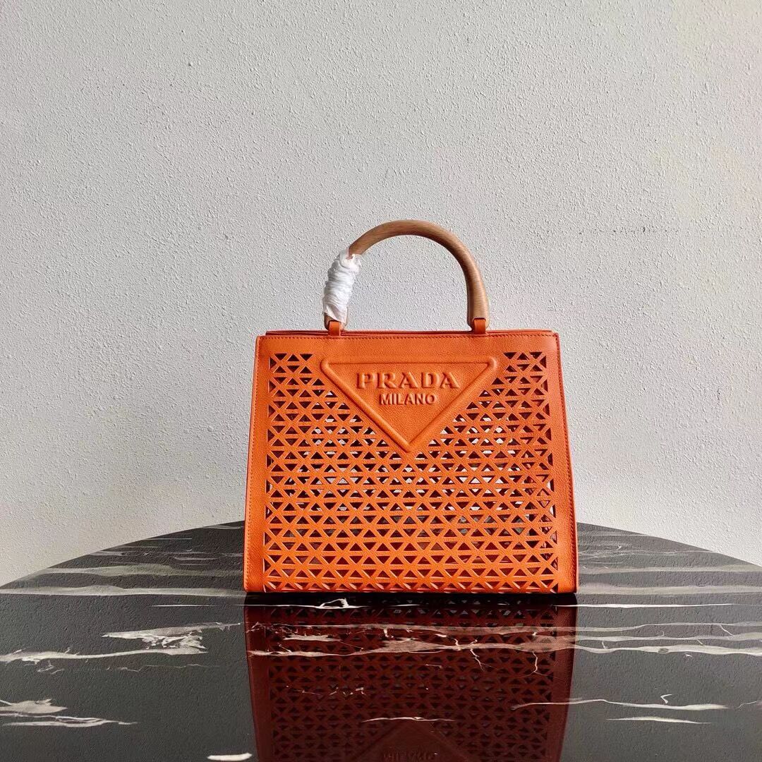 Prada leather tote bag 1AG405 orange